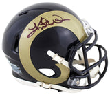 Rams Kurt Warner Signed 2000-16 TB Speed Mini Helmet W/ Case BAS Witnessed