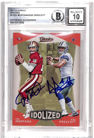 Joe Montana Dak Prescott Signed 2017 Classics Idolized 10 Auto BAS 39755