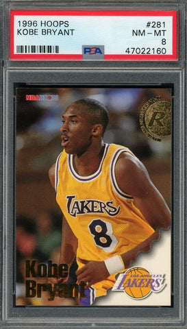 Kobe Bryant Los Angeles Lakers 1996 Hoops Rookie Basketball Card RC #281 PSA 8