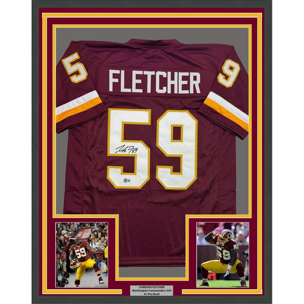 Framed Signed London Fletcher 35x39 Washington Maroon Jersey Beckett COA