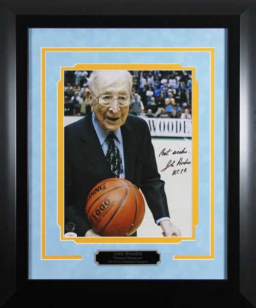 UCLA John Wooden "Best Wishes" Authentic Signed 11x14 Framed Photo JSA #D22960