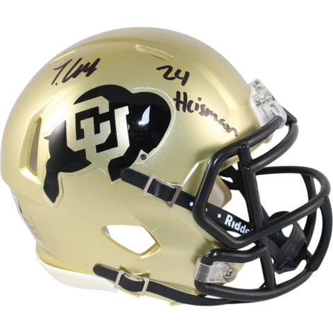 Travis Hunter Autographed Colorado Buffaloes Mini Helmet Heisman Beckett 51426