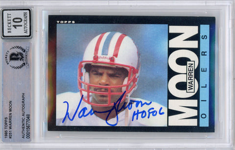 Warren Moon Autographed 1985 Topps #251 (Grade 10) Slabbed BAS 39892