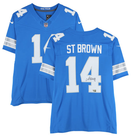 Amon-Ra St. Brown Autographed Lions Blue Nike F.U.S.E. Limited Jersey Fanatics
