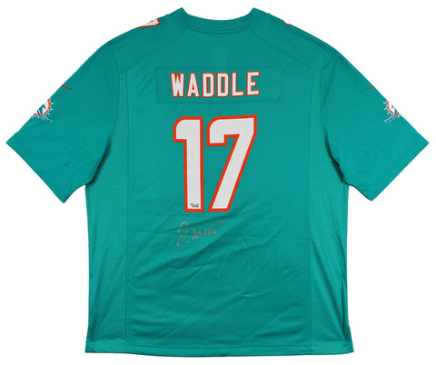 Dolphins Jaylen Waddle Signed Teal Nike Game Jersey w/ Silver Sig Fanatics