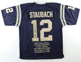 Roger Staubach Signed Navy Midshipmen Career Highlight Stat Jersey (JSA COA) Q.B