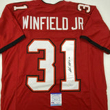 Autographed/Signed ANTIONE WINFIELD JR Tampa Bay Red Football Jersey PSA/DNA COA