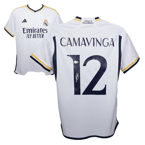 Eduardo Camavinga Signed Real Madrid Soccer Jersey #12 with Beckett Witness