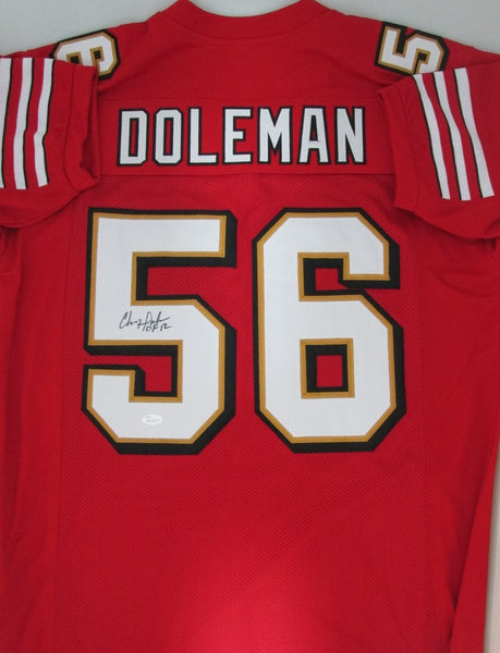 SF 49ers CHRIS DOLEMAN Signed Custom Red Jersey AUTO w/ "HOF '12" - JSA