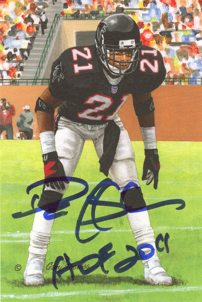 Deion Sanders Autographed Atlanta Falcons Goal Line Art Card Blue HOF 36543