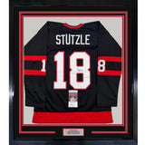 Framed Autographed/Signed Tim Stutzle 35x39 Ottawa Black Jersey JSA COA