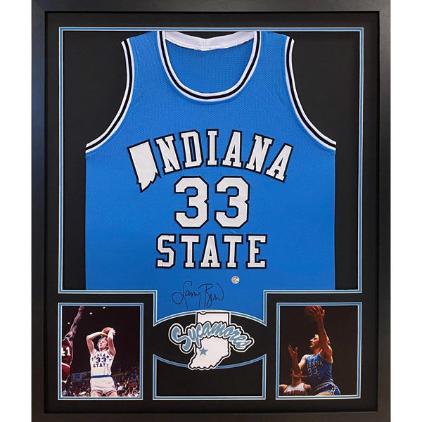 Larry Bird Autographed Signed Framed Bird Indiana State Jersey