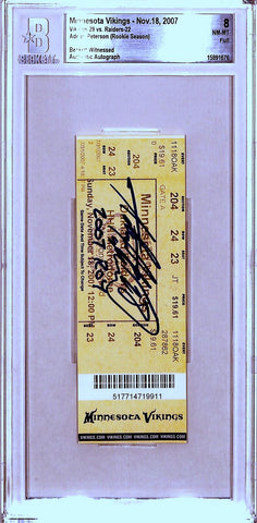 Adrian Peterson Signed Minnesota Vikings 11/18/07 '07 ROY Slab Ticket BAS 43399