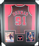 DENNIS RODMAN (Bulls black pin TOWER) Signed Autographed Framed Jersey JSA
