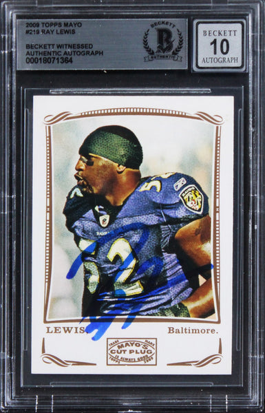 Ravens Ray Lewis Signed 2009 Topps Mayo #219 Card Auto Graded GM 10! BAS Slabbed