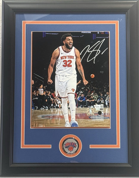 Karl Anthony Towns Signed 8x10 Framed Photo w/Coin Auto Fanatics COA NY Knicks