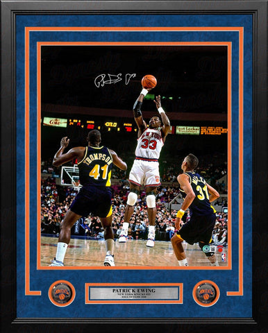 Patrick Ewing Shooting NY Knicks Autographed 16x20 Framed Photo Beckett COA
