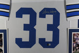Tony Dorsett Autographed/Signed Pro Style White Framed Jersey BAS 44596