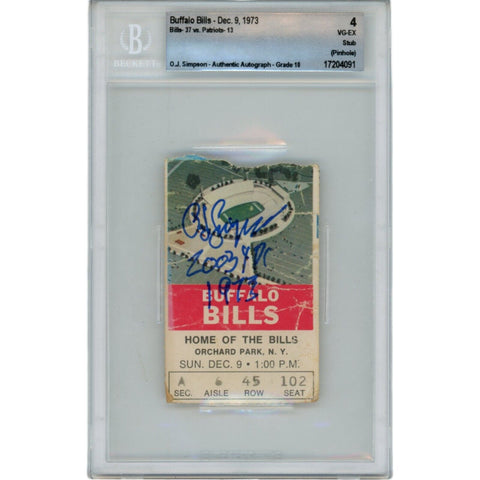 OJ Simpson Autographed Buffalo Bills 12/09/73 Ticket Stub 2003 yds Beckett 48161
