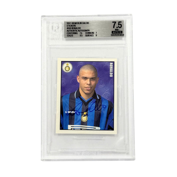 Ronaldo Nazario Signed 1997-98 Merlin Calcio Stickers #160 - BGS 7.5 AUTO 10