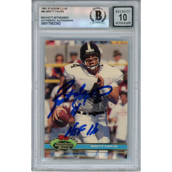 Brett Favre Autographed 1991 Stadium Club 94 HOF Slab Trading Card Beckett 50670