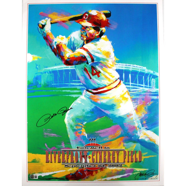 Pete Rose Autographed/Signed Cincinnati Reds 24x18 Lithograph Beckett 59176