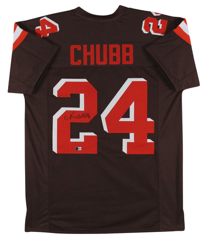 Nick Chubb Authentic Signed Brown Color Rush Pro Style Jersey BAS Witnessed 2