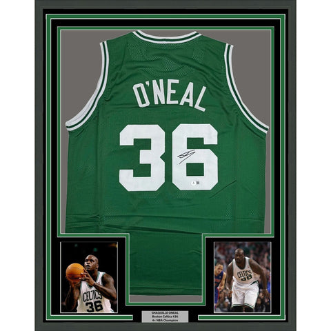 Framed Signed Shaquille Shaq O'Neal 35x39 Boston Green Jersey Beckett COA