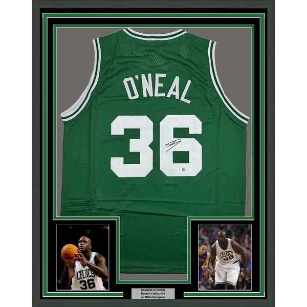 Framed Signed Shaquille Shaq O'Neal 35x39 Boston Green Jersey Beckett COA