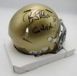 Rocky Bleier HOF Signed/Inscr Gold Mini Helmet Notre Dame Beckett Witness 191558