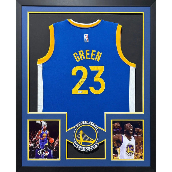 Draymond Green Autographed Signed Framed Blue Warriors Jersey BECKETT