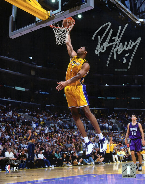 Robert Horry Signed Lakers Gold Jersey Dunk 8x10 Photo - (SCHWARTZ SPORTS COA)