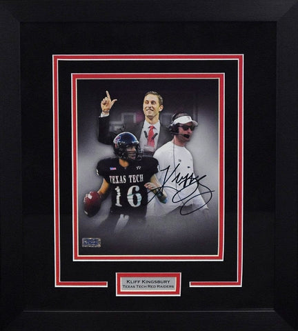 KLIFF KINGSBURY SIGNED TEXAS TECH RED RAIDERS 8x10 FRAMED PHOTO COA