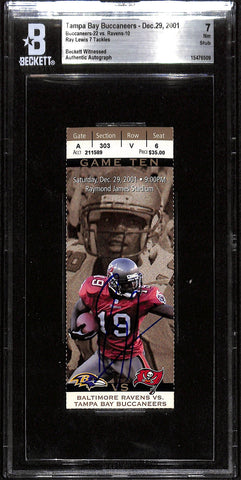 Ray Lewis Signed Baltimore Ravens 12/29/01 Slab Ticket 7 Grade Beckett 37443