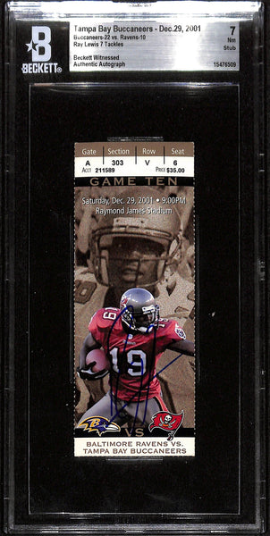 Ray Lewis Signed Baltimore Ravens 12/29/01 Slab Ticket 7 Grade Beckett 37443