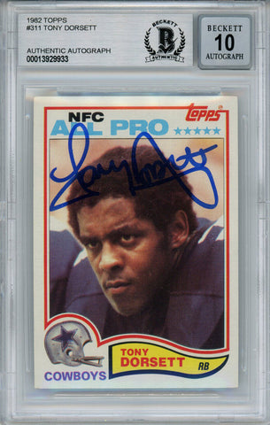 Tony Dorsett Autographed 1982 Topps #311 Trading Card Beckett Slab 34022