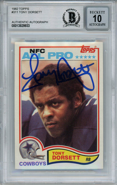 Tony Dorsett Autographed 1982 Topps #311 Trading Card Beckett Slab 34022