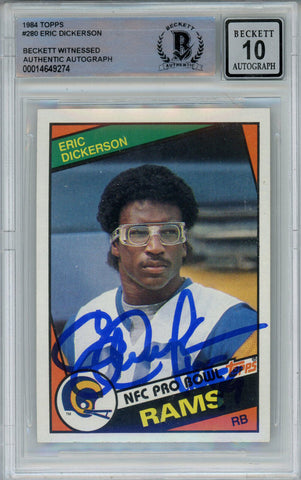 Eric Dickerson Signed 1984 Topps #280 Rookie Card HOF Beckett 10 Slab 39262