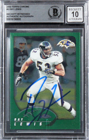 Ravens Ray Lewis Authentic Signed 2002 Topps Chrome #5 Card Auto 10! BAS Slab 2