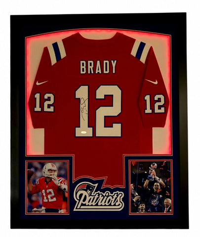 Tom Brady Signed 32x41 Patriots tFramed Jersey Display w/LED Lights TriStar Holo