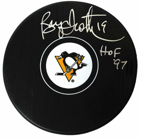 Bryan Trottier Signed Pittsburgh Penguins Logo Hockey Puck w/HOF'97 - SS COA