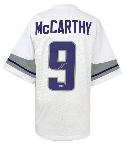 J.J. (JJ) McCarthy Signed White Alternate Custom Football Jersey - (BECKETT COA)