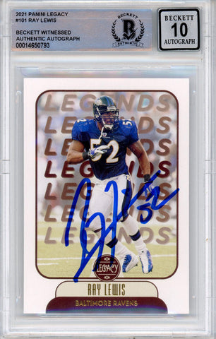 Ray Lewis Autographed 2021 Panini Legacy #101 Trading Card Beckett Slab 39201