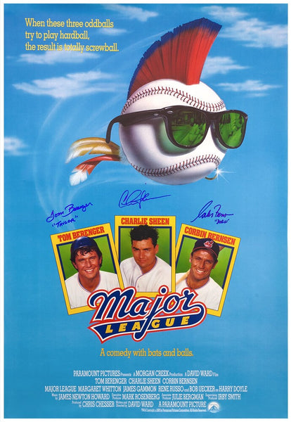 Charlie Sheen, Bernsen, Berenger Signed Major League 27x40 Poster w/2-INS SS COA