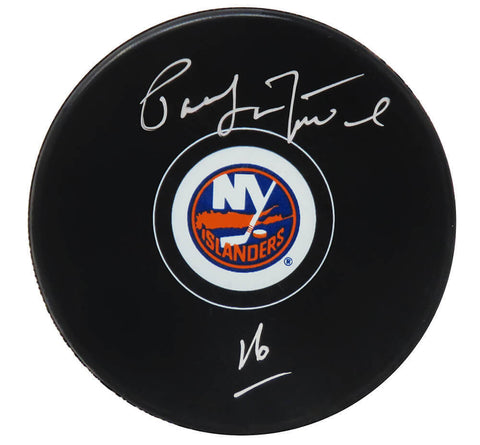 Pat LaFontaine Signed New York Islanders Logo Hockey Puck - (SCHWARTZ COA)