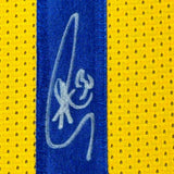 Framed Autographed/Signed Stephen Steph Curry 35x39 Yellow Jersey JSA COA