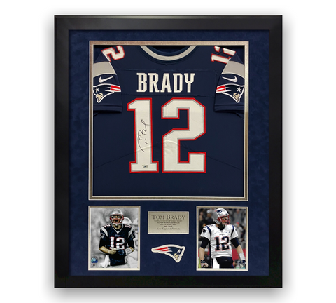 Tom Brady Signed Autographed Blue Limited Jersey Framed To 32x40 Fanatics