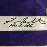 Framed Autographed/Signed Fran Tarkenton HOF 86 33x42 Purple Jersey JSA COA