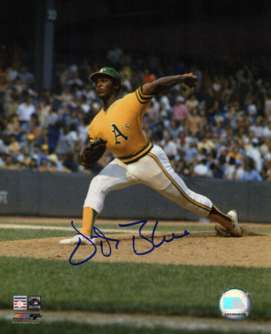 Vida Blue Signed Oakland A's Yellow Jersey Pitching 8x10 Photo - (SCHWARTZ COA)