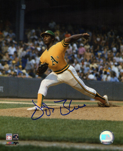 Vida Blue Signed Oakland A's Yellow Jersey Pitching 8x10 Photo - (SCHWARTZ COA)